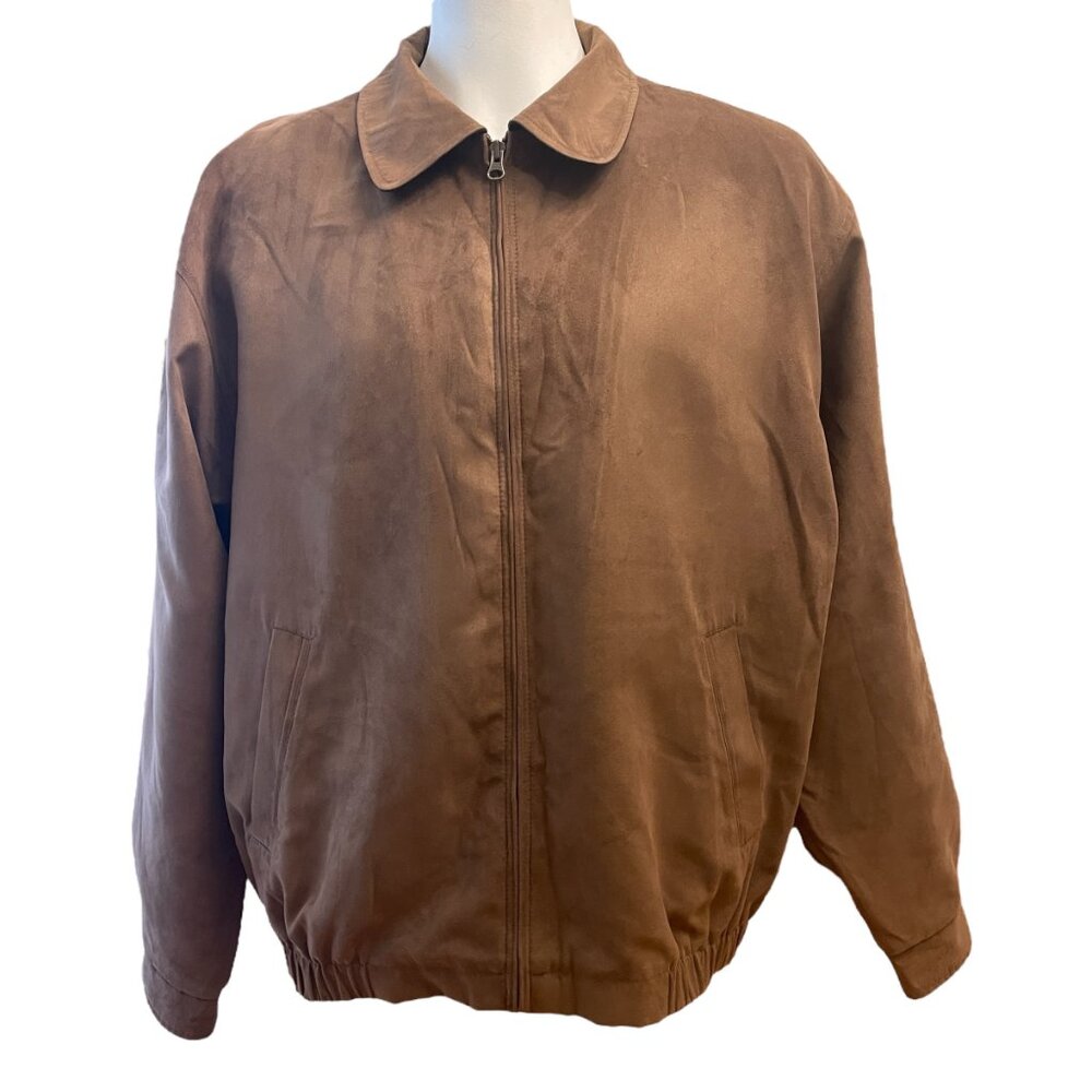 Cutter And Buck Jacket Mens XLarge XL Brown Faux Suede Bomber Golf Jacket